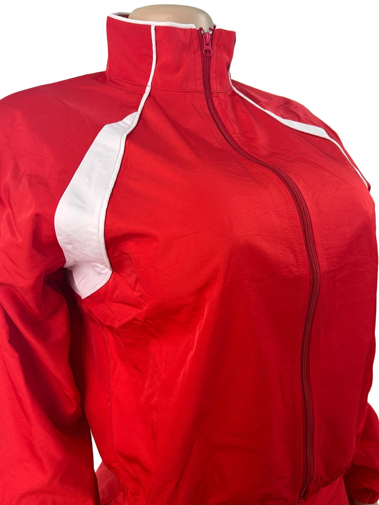 Beyprern Red Sporty 2 Piece Set Women 2026 New Casual Zip Up Jacket and Mini Skirt Matching Set Streetwear Athleisure Outfits 6