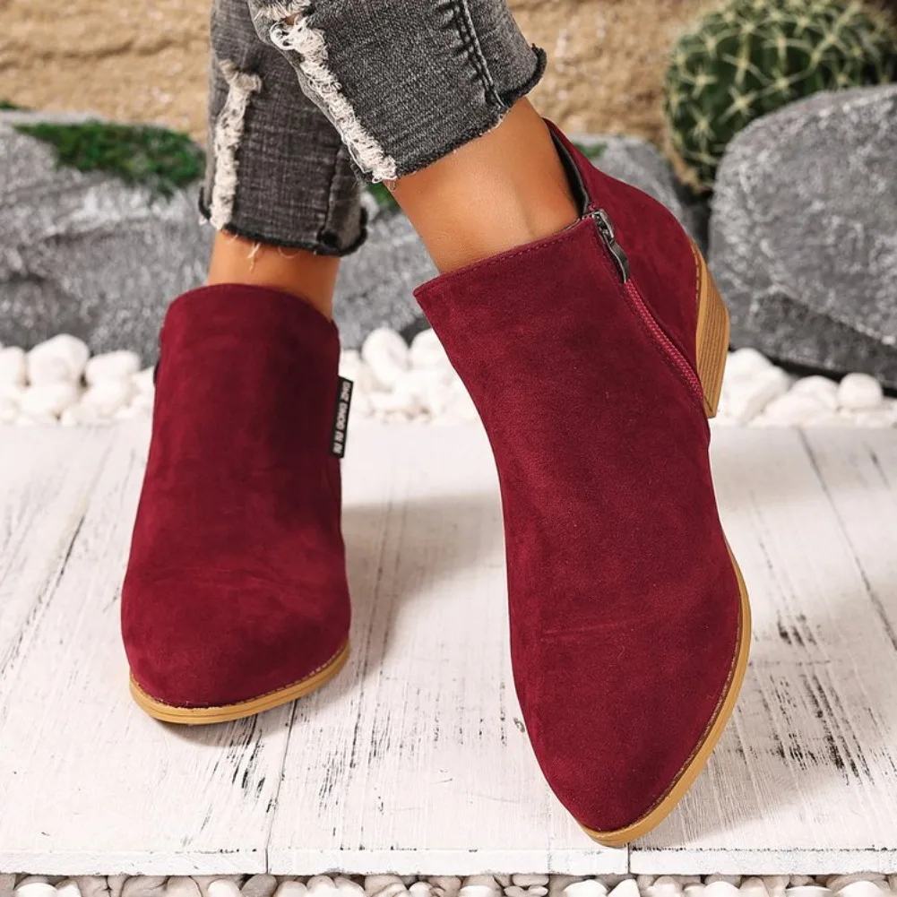 Women's Boots Thick Sole Ankle Boots Fashion Comfortable Snow Boots for Women Side Zipper Short Boot Plus Size Platform Shoes