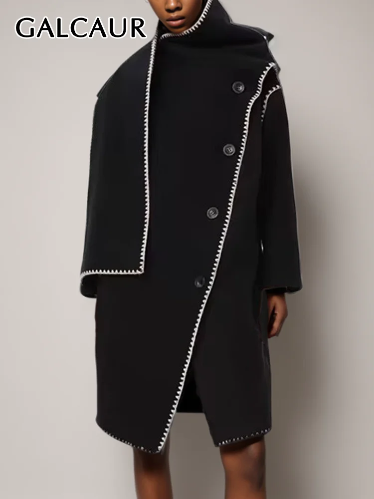 

Женское однобортное пальто GALCAUR, свободная Водолазка с длинным рукавом, с разноцветными вставками, с карманами, Icasual