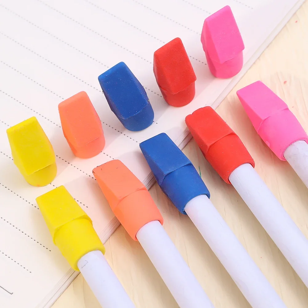 Pencil Eraser 2 In 1 Color Erasers Top Protector Caps Portable Mini Chisel Shape Student Painting Correction Stationery