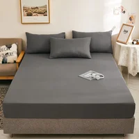 Fitted Bed Sheet With Elastic Band Solid Color Mattress Covers Protector For Single Double King Bed 100% Cotton 120/150/180/200 5
