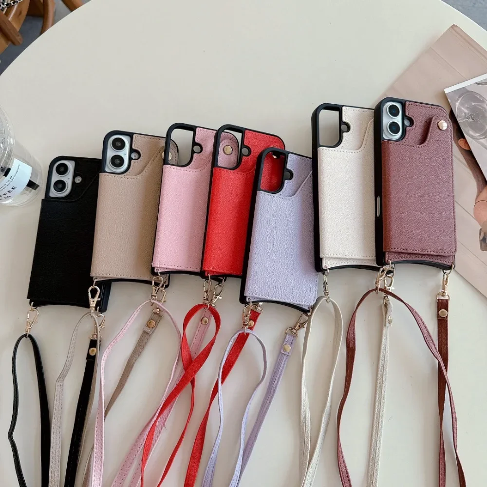 Stylish Mirror Crossbody Rope Phone Case with Card Holder and Leather Flip Cover