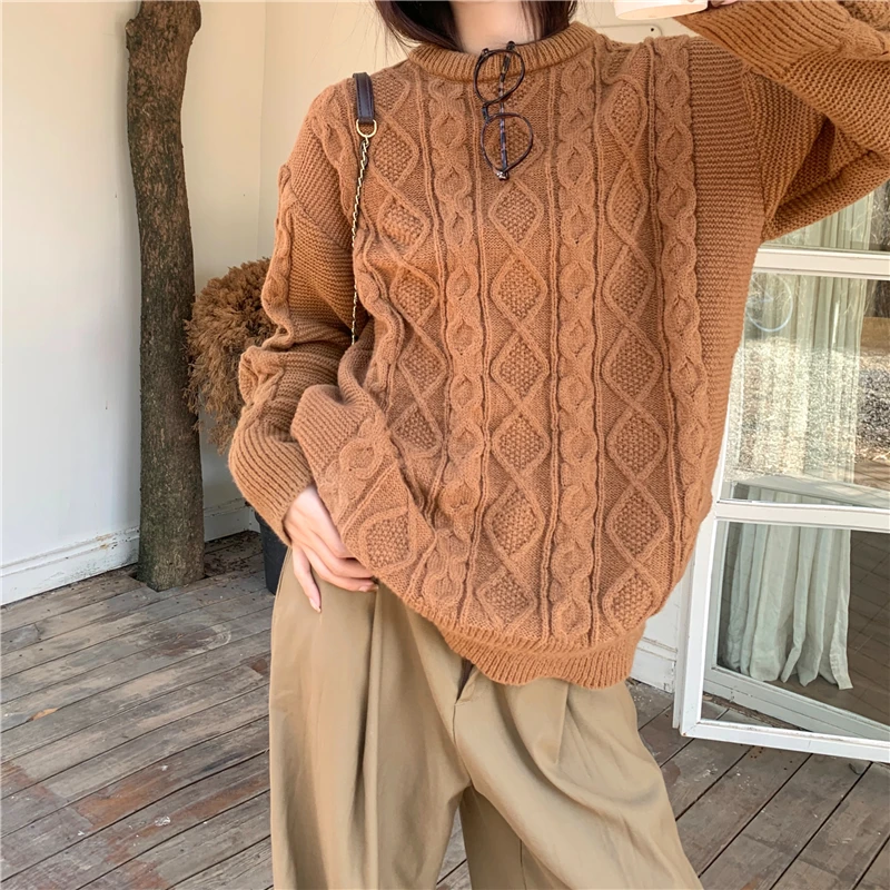 

Maillard Lazy Sweater Soft Waxy Fried Dough Twists O-Neck Cashmere Pullover Women's Autumn/Winter Medium Length Casual Knit Top
