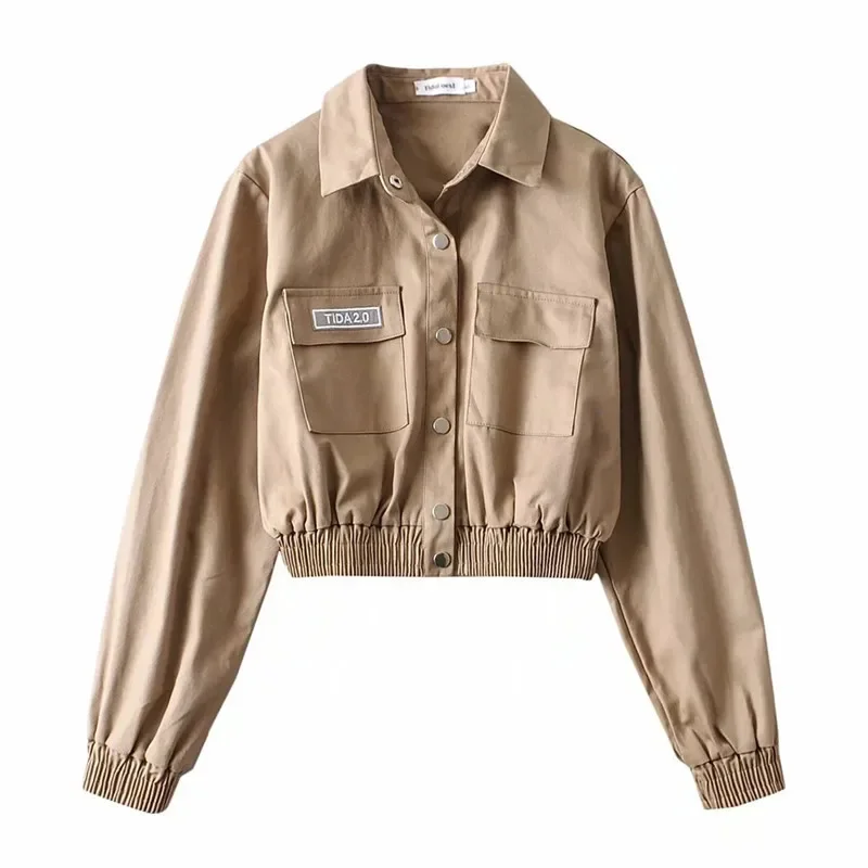 Letter Button Short Jacket Fashion Casual Long Sleeve Pocket Jackets Autumn Winter 2022 Streetwear Turn Down Collar Slim Jacket