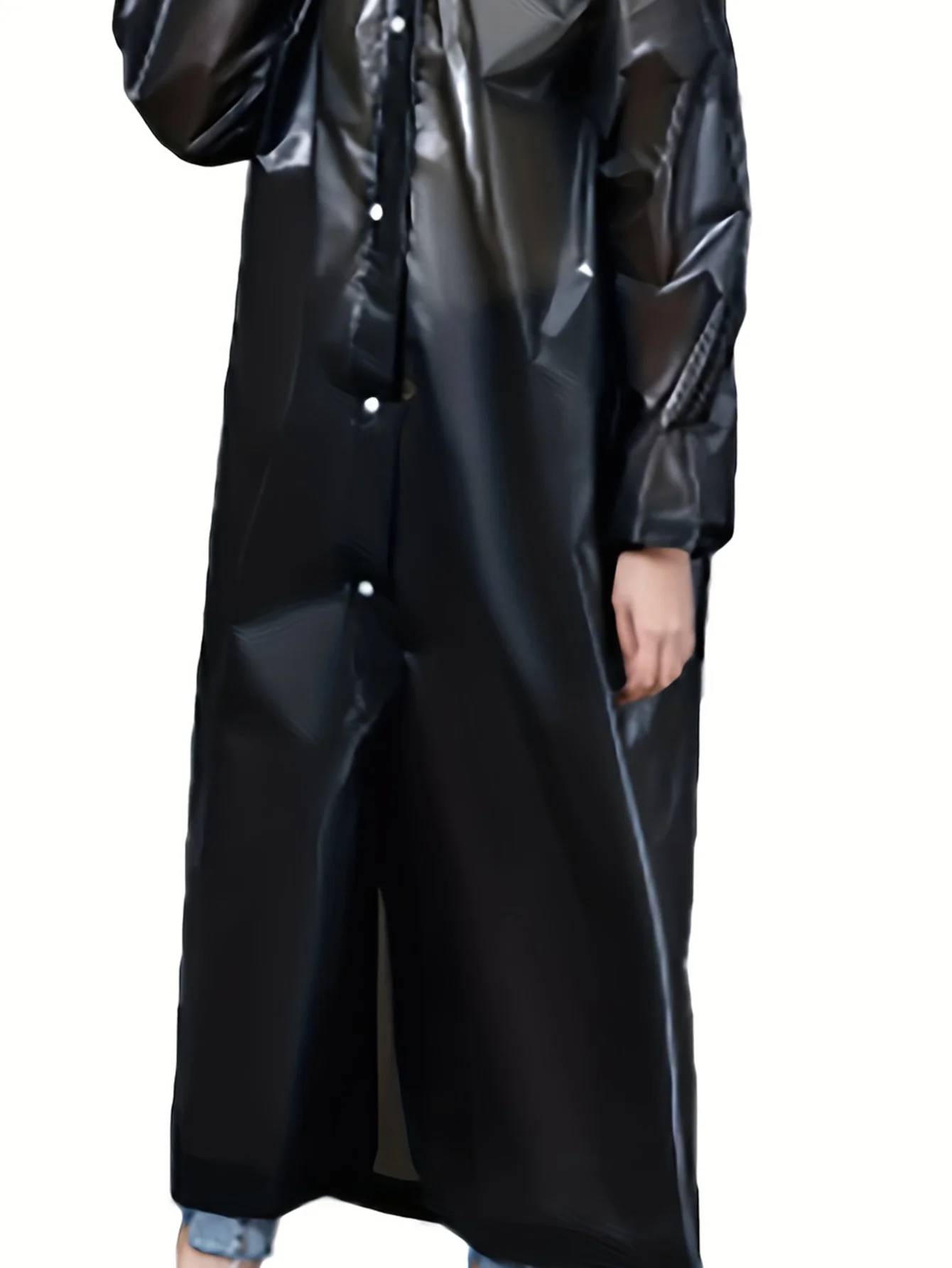 1pc-Waterproof raincoat, black, camping, outdoor lightweight one-piece plus long, hooded, hiking, outdoor travel