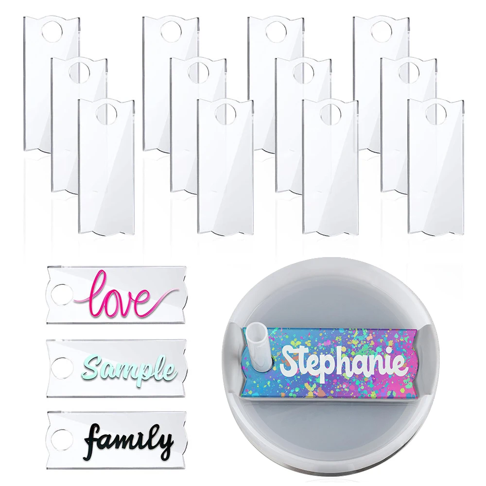 

12pcs Acrylic Blanks Tumbler Name Plates for 30 40 oz Stanley Tumblers DIY Name Tag Water Bottle Lid Topper Accessories