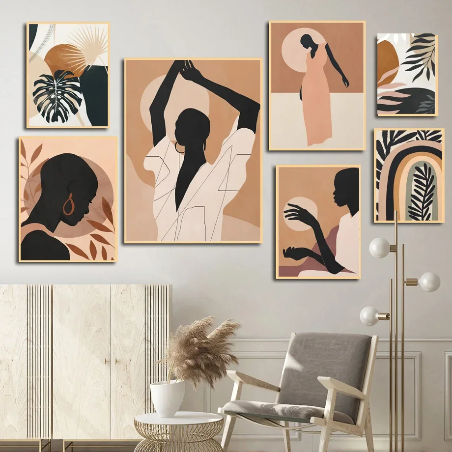 

Vintage Abstract Girl Figure Hand Leaves Wall Art Canvas Painting Nordic Posters And Prints Wall Pictures For Living Room Decor