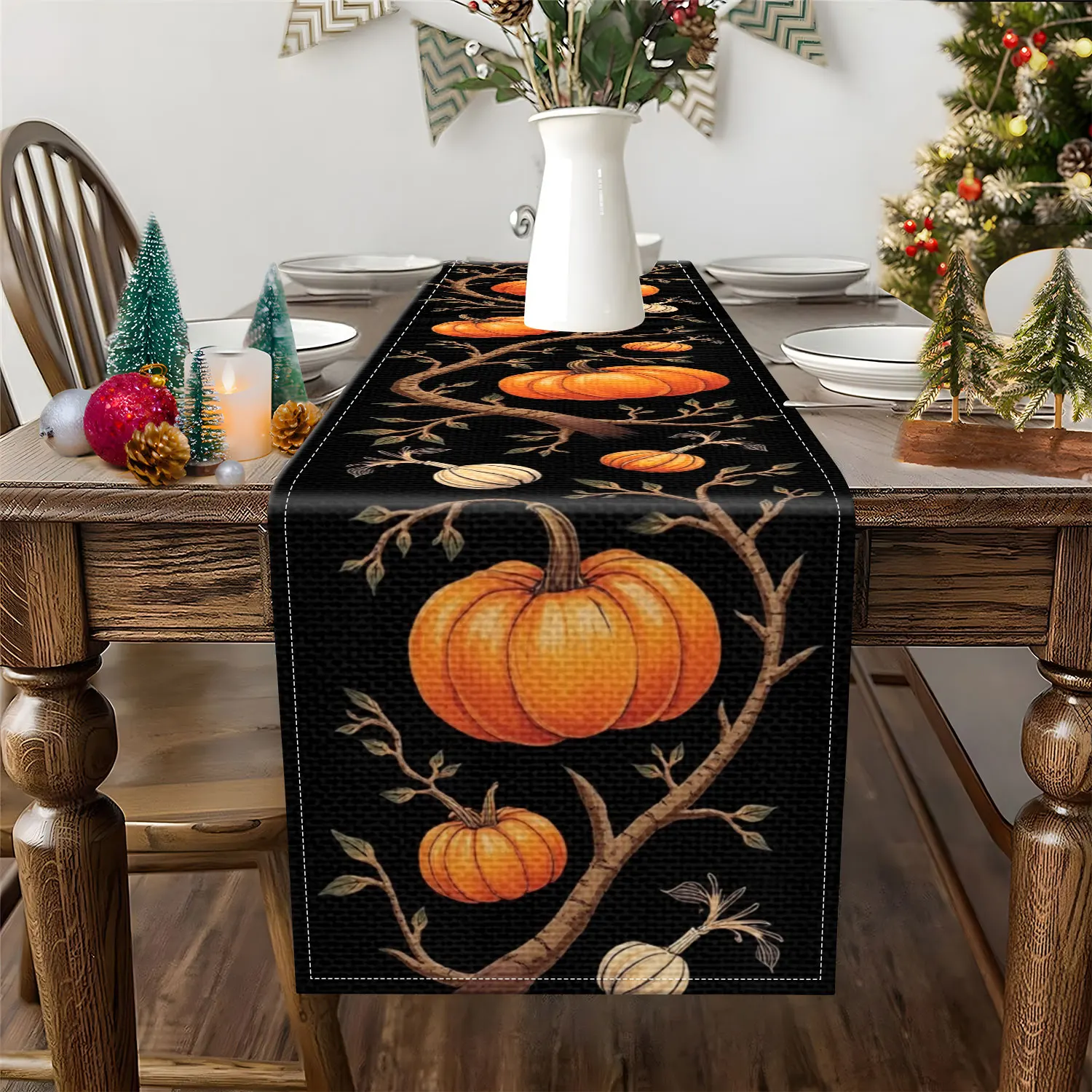 Pumpkin Vine Rustic Autumn Table Runner 2