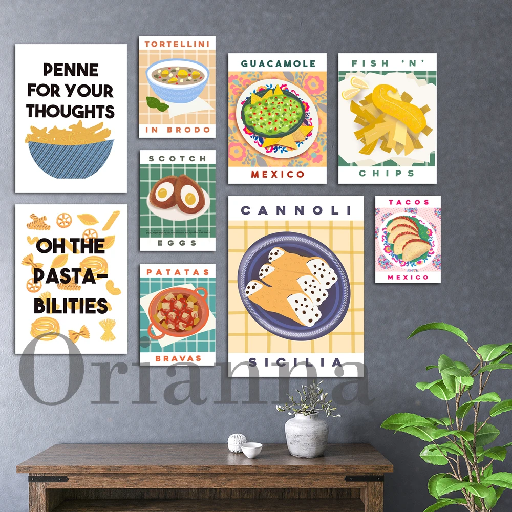 Tacos Mousse Spagnola Guacamole Patatas Bravas Pesce Paella Scotch Uova Pasta Cannoli Cibo Retrò Wall Art Decorazioni Per La Casa Stampe Poster