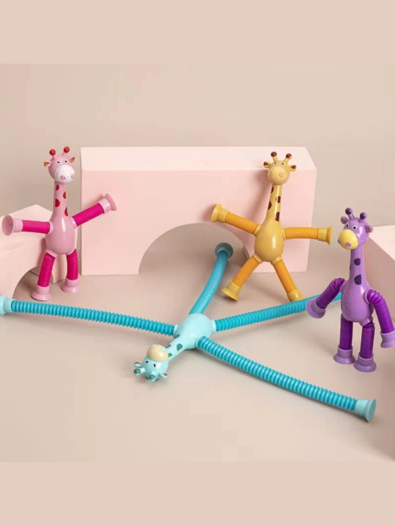 Suction cup giraffe telescopic and ever-changing luminous toy children's cartoon creative educational toy stretch telescopic suction cup toy