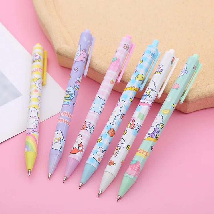 

60Pcs Kawaii Cloud Rabbit Press Neutral Pen Cute Cartoon Bunny Gel Pen 0.5mm Black Ink Signature Pen School Office Stationery