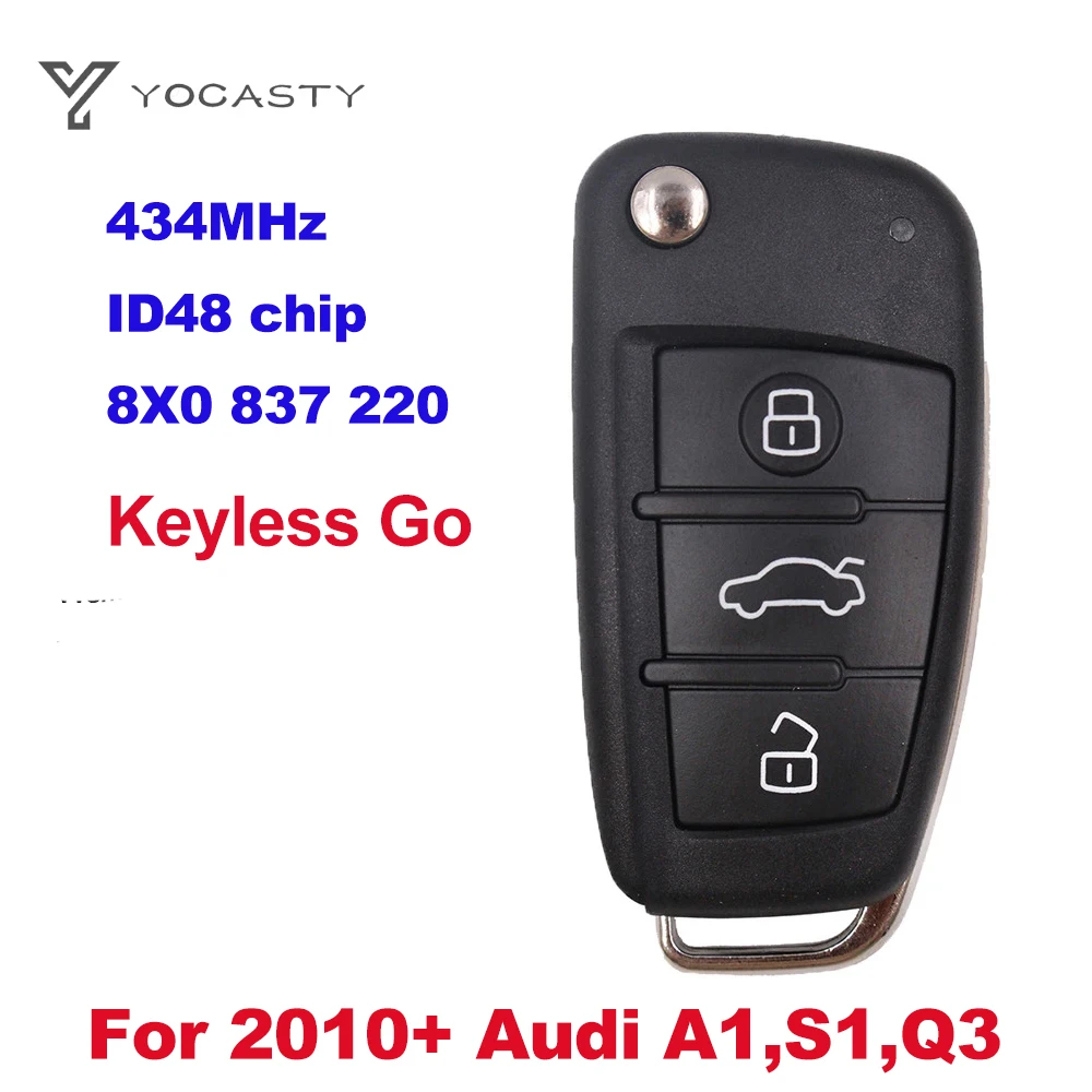 Yocasty Keyless Go 3 Pulsanti Flip Remote Car Key Fob 434Mhz 48 Chip Per 2010 + Audi A1 S1 Q3 Fcc Id 8 X0 837 220