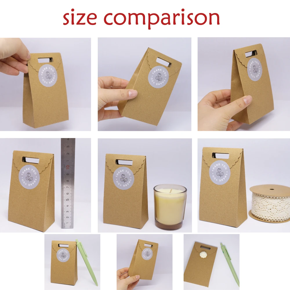 24pcs 공예 선물 가방 크래프트 종이 DIY 선물 가방 쥬얼리 쿠키 결혼식 호의 사탕 상자 식품 포장 가방 로프 생일 부분