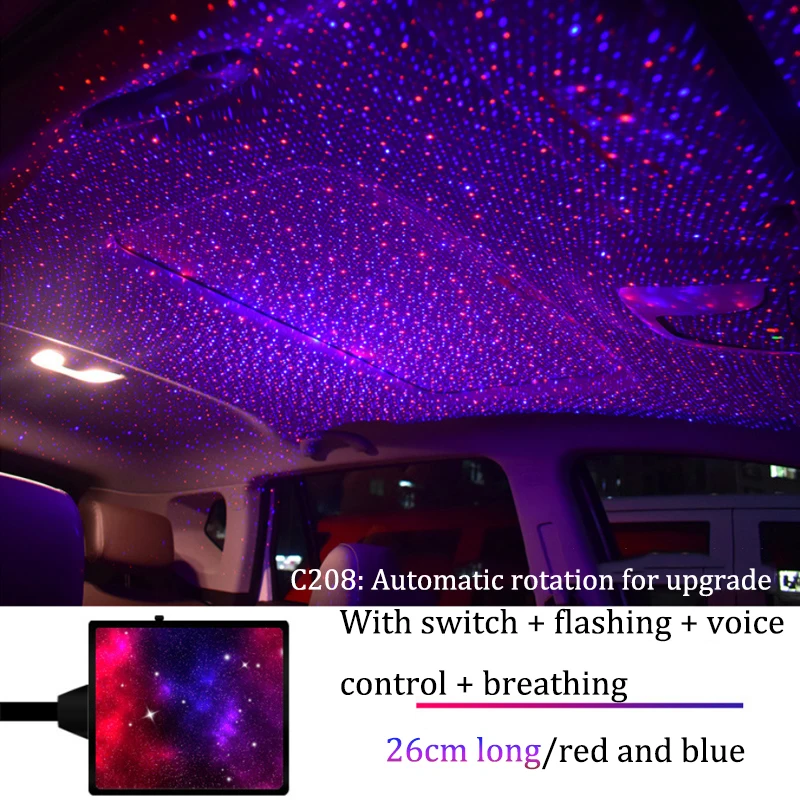 Dynamic Autorotation Dual Color Car USB Roof Star Light Interior LED Starry  Atmosphere Ambient Projector Decoration Galaxy Light