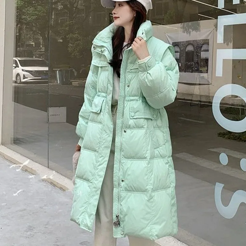 2023 New Women Down Jacket Winter Coat Female Mid Length Version Parkas Loose Thick Warm Outwear Fashion Versatile Overcoat