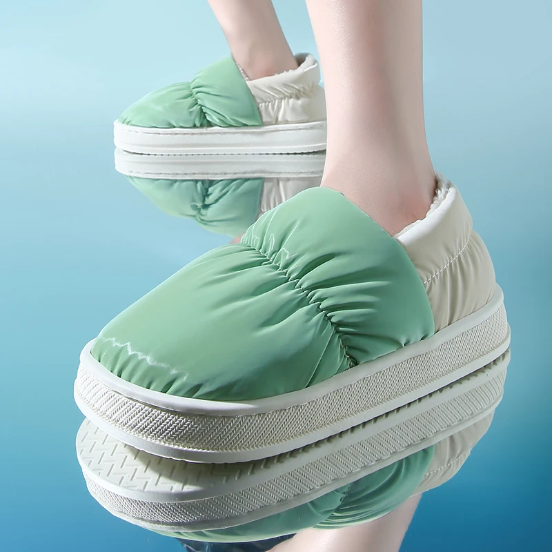 YISHEN Women Slippers Down Cloth Cotton Shoes Warm Plush Slippers For Men Indoor Winter Waterproof Platform Zapatillas De Mujer