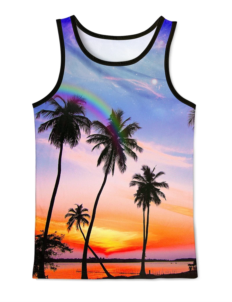 

Pop 3D Coconut Tree Printed Tank Top Gym Clothing Men Summer Streetwear Basketball Vest Quick Drying Sleeveless T-Shirt Y2k Tops