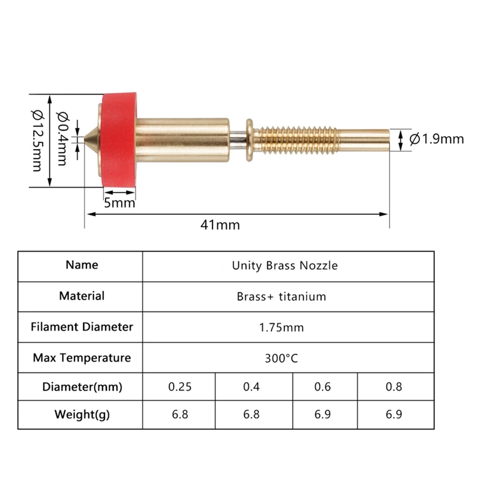 Bico Bimetálico Tudo-em-um Titânio de Latão Heatbreak para Extrusora Hotend 0.25 mm 0.4 mm 0.6 mm 0.8 mm - Imagem 6