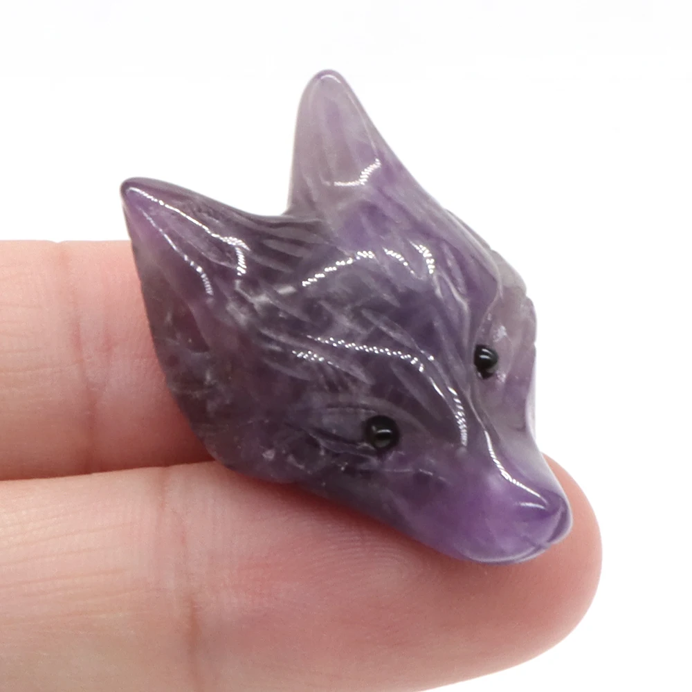 

1PC Fox Head Pendant Natural Crystals Stones Gemstone Amethyst Healing Necklace Animal Fashion Gifts Accessories DIY Jewelry