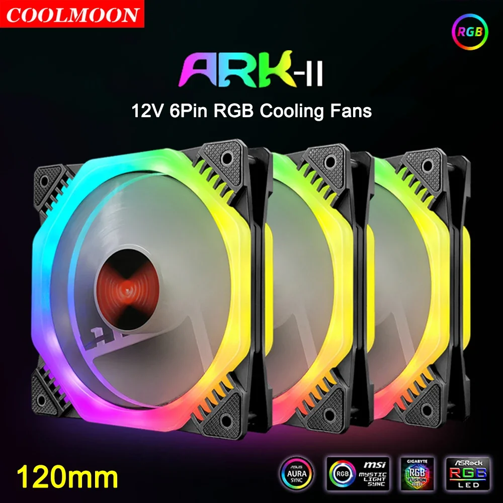 

USB-кулер Coolmoon, устройство для охлаждения ЦП Intel AMD, 12 см, 6 контактов, RGB-подсветка