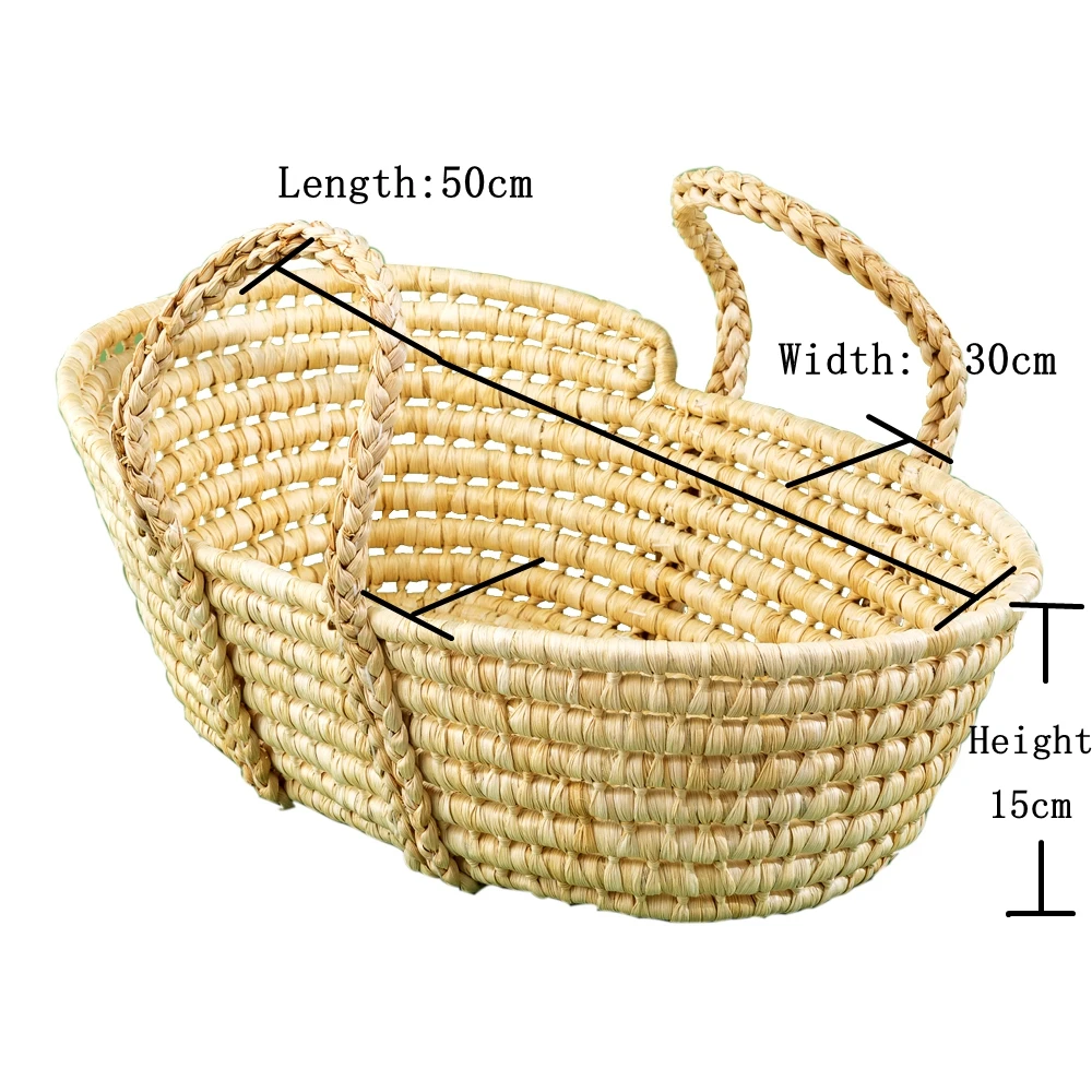 Straw Basket Newborn Photography Props Newborn Posing Nest Photo Baby Changing Basket with Handles Baby Photography Accessories images - 6