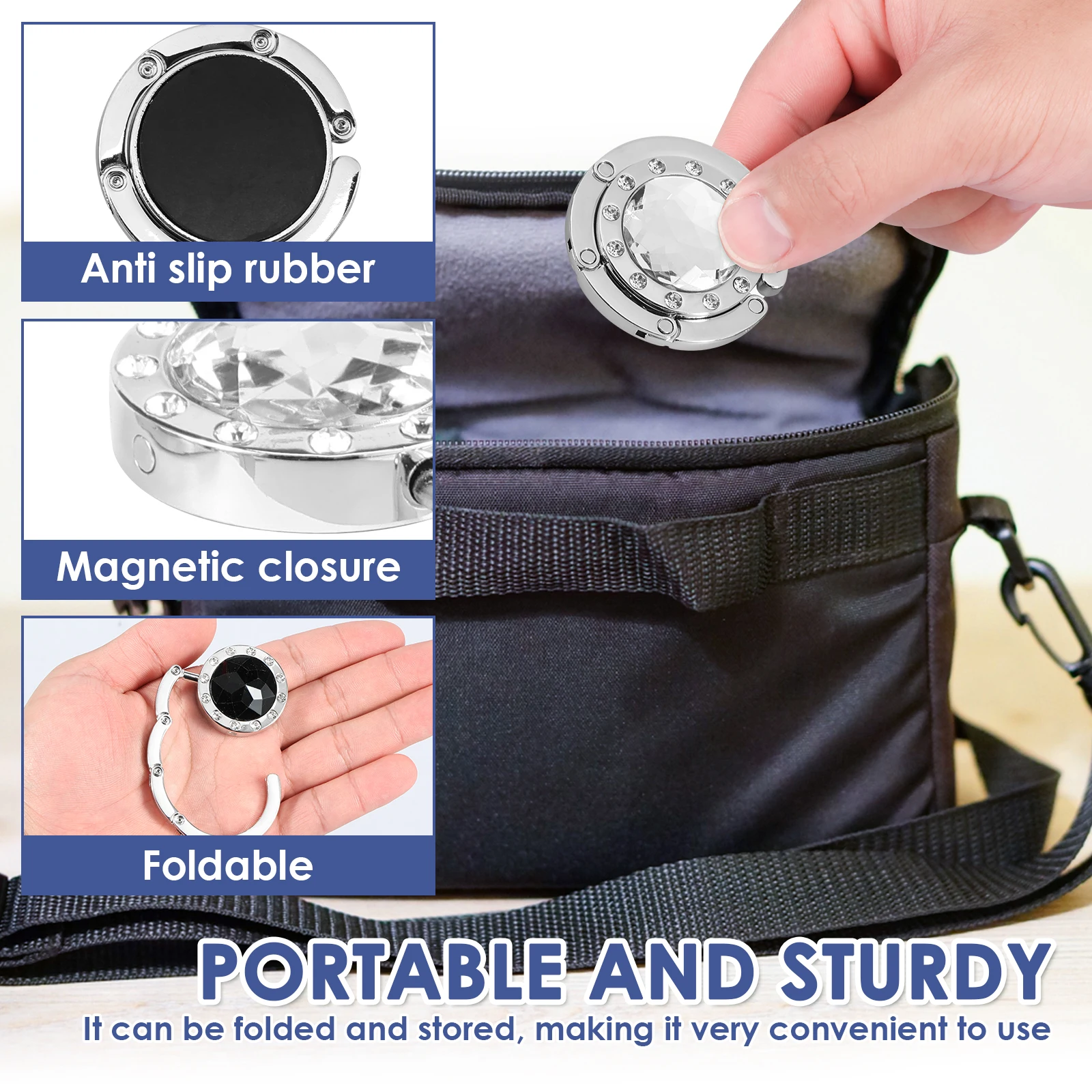 Metal Crystal Table Handbag Hook Non Slip Purse Holder