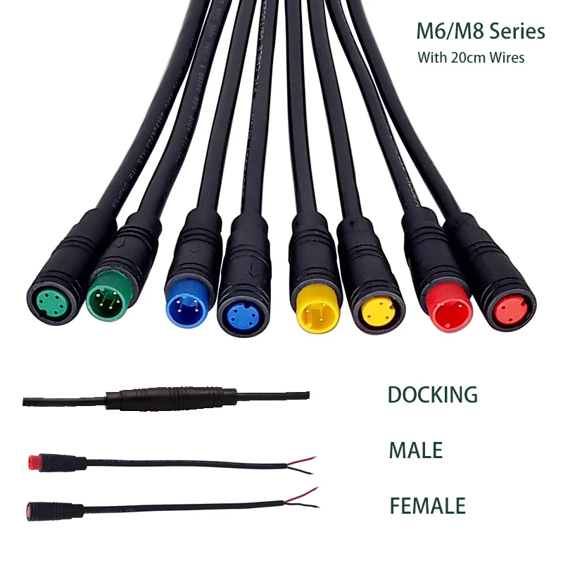 

5/20/100 Sets M6 M8 Sensor Connector Aviation Plug 2/3/4/5/6 Pin Male Female Joint Waterproof IP65 Sensor Socket With 20CM Wire