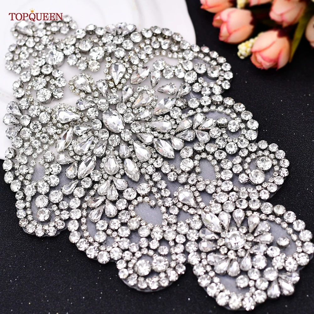 Silver Epaulets Bridal Sew on Applique Epaulets For Women Large Patches Neckline Bead And Rhinestone Patches SP01