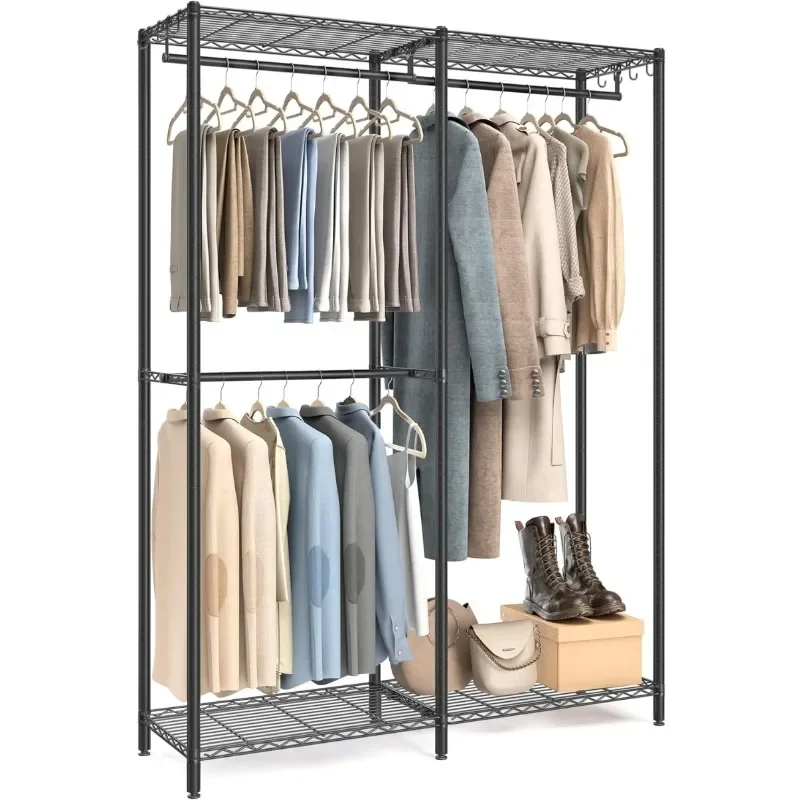 

Wardrobe Closet, Metal Clothing Racks, Heavy-Duty Garment Rack with Adjustable Wire Shelves, Hanging Rods,Dividable