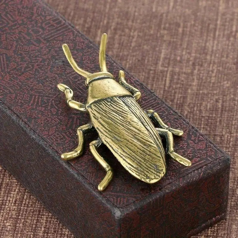 Brass Insect Cockroach Figurines Miniatures Solid Tea Pet Funny Crafts Collection Desktop Small Ornaments Figurine Decor Crafts