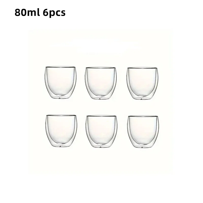 6pcs Double Wall Glass Cup 80ml Cute Mugs Coffee Cups Drinking Glasses for Drinks Personalized Mug Beer Tea Cup Set