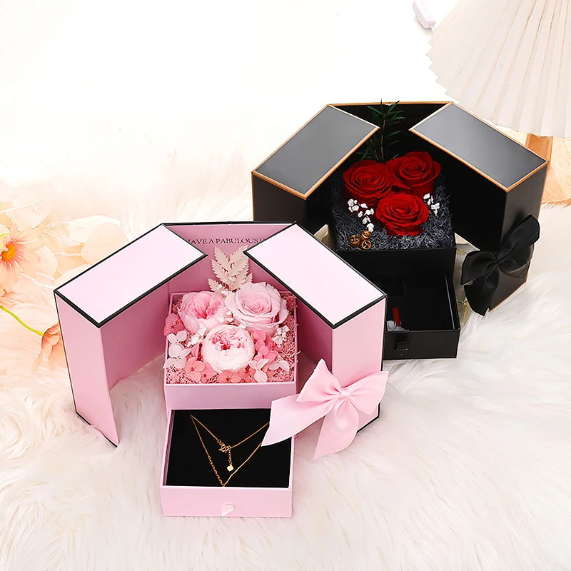 Romantic Soap Rose Flower Jewelry Gift Box with Double Drawer Design, Elegant Packaging... - SKU SGB02236 - UGI Packaging