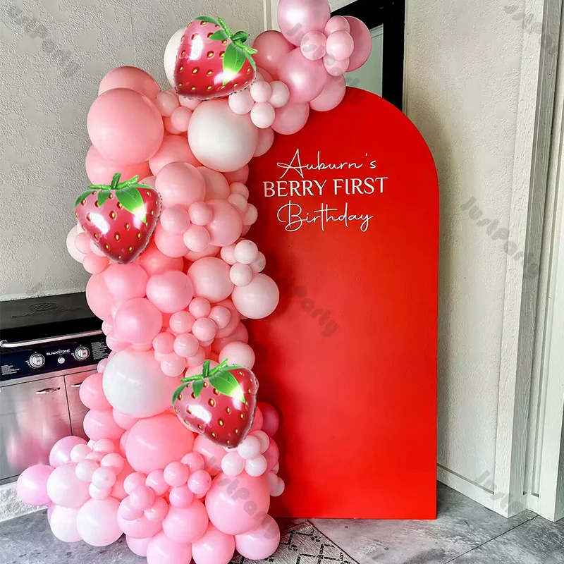 

102pcs Strawberry Balloons Arche Garland Kit Pastel Pink Ballon Decor for Baptism Girl 1st 2nd Birthday Party Wedding Bride Set