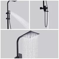 Shower Faucet Set Rainfall Shower Head Handle Combo Kit System Wall Mount Black Rain & Waterfall Jets Faucet Stainless Steel 2