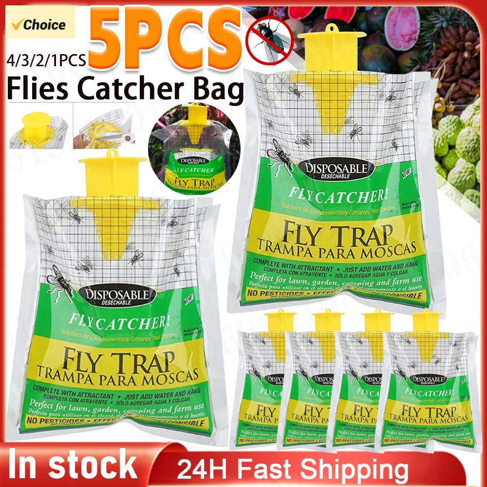 1-5PCS Disposable Flycatcher Hanging Fly Catcher Bag Outdoor Fly Trap Household Garden Mosquito Trap Flies Swatter