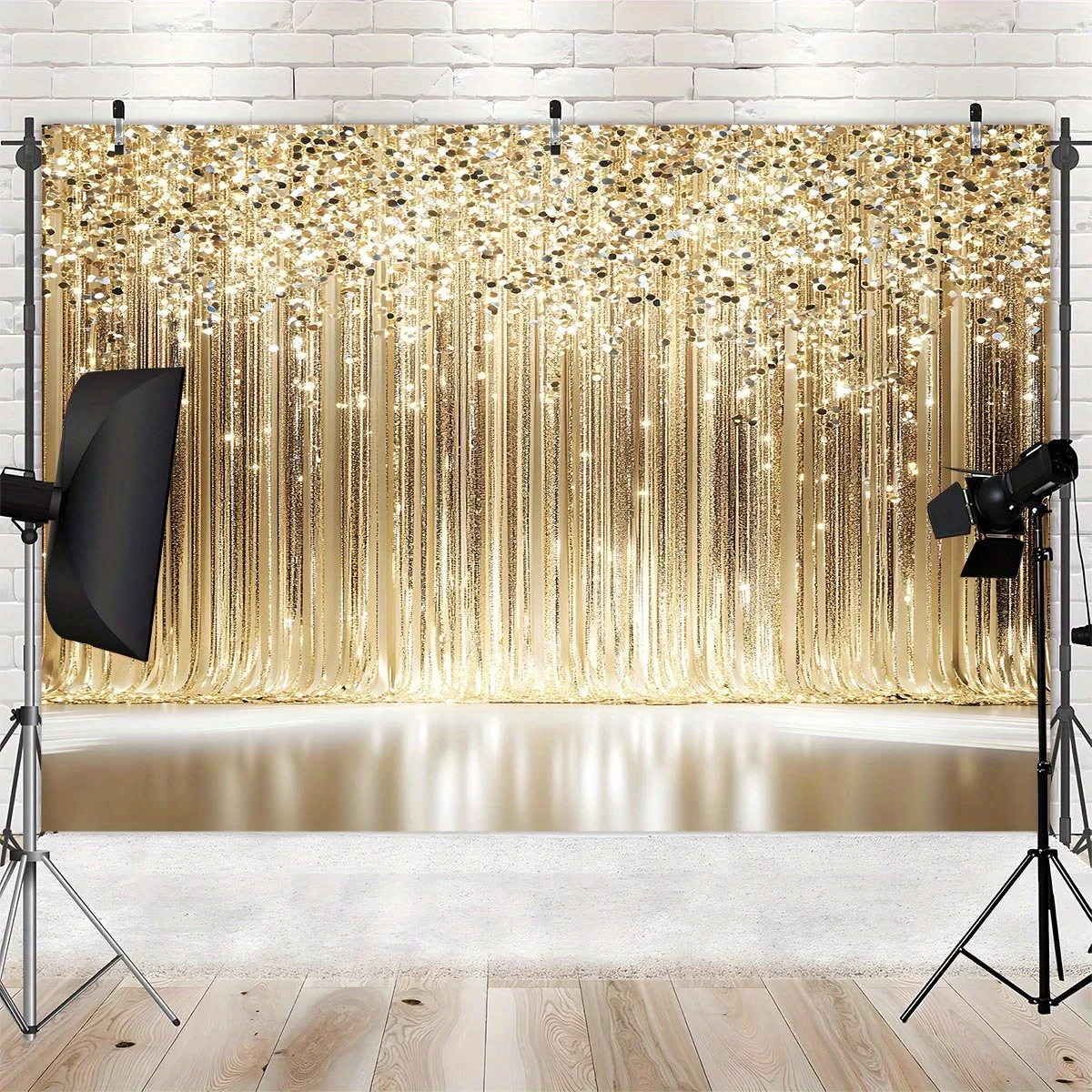 1-Vorhang mit funkelndem goldenem Hintergrund – perfekt für Fotografie, Live-Streaming, Partys, Geburtstage, Jubiläen