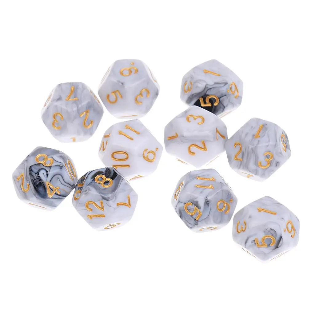 Lot 10 Pieces 12-sided Dice Dice D12 Acrylic 12 Mm for Table Games