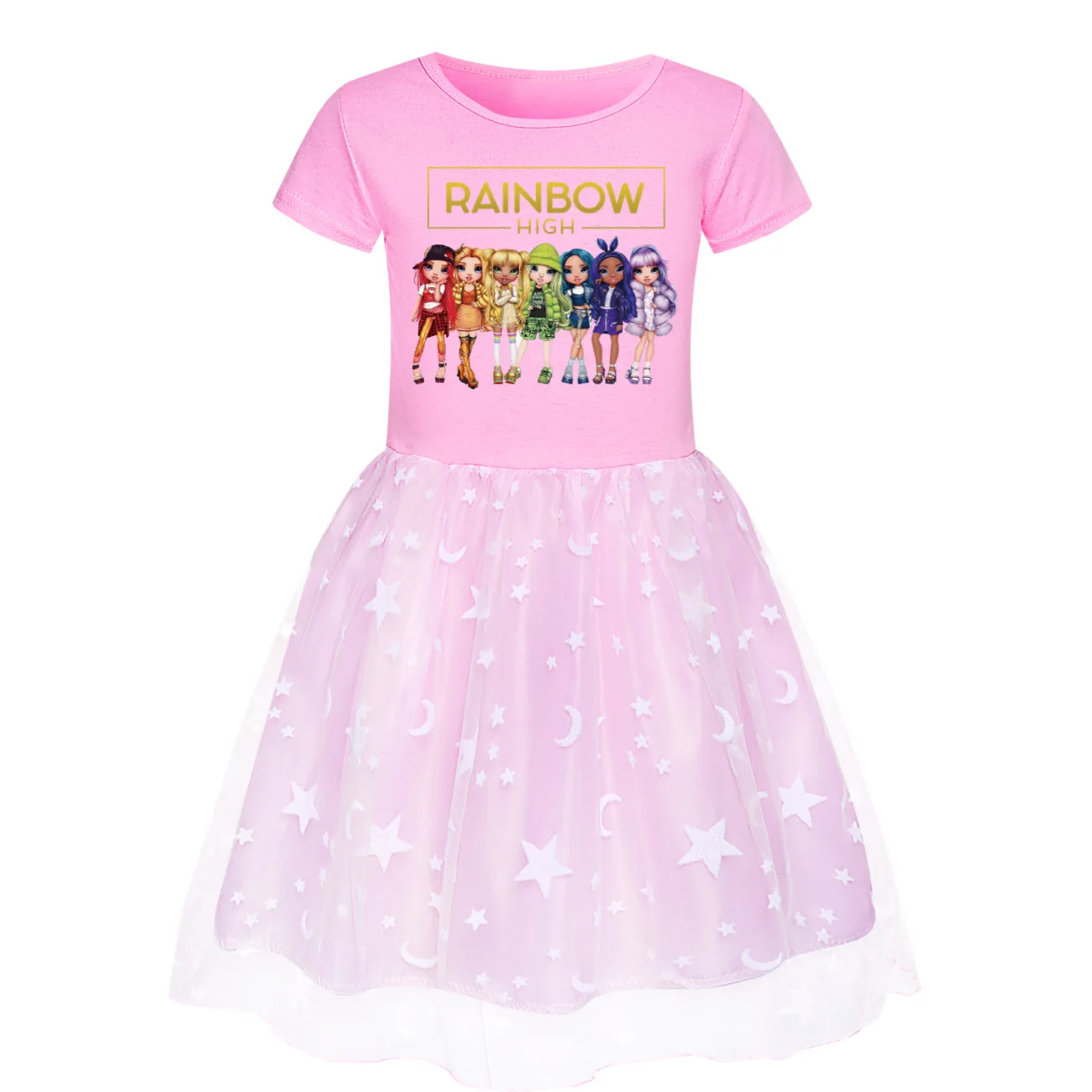 Kawaii Rainbow High Clothes Baby Girls Summer Casual Dresses Kids Dress Children Short Sleeve Sleeve Princess Vestidos girls dress princess costume kids clothes