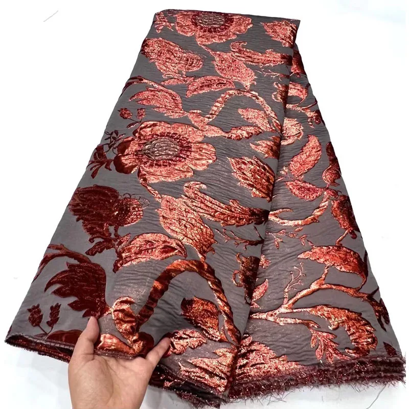 

5 Yards African Gild Jacquard Brocade Lace Fabric 2023 High Quality Nigerian Material Embroidery Fabrics for Wedding HH5679