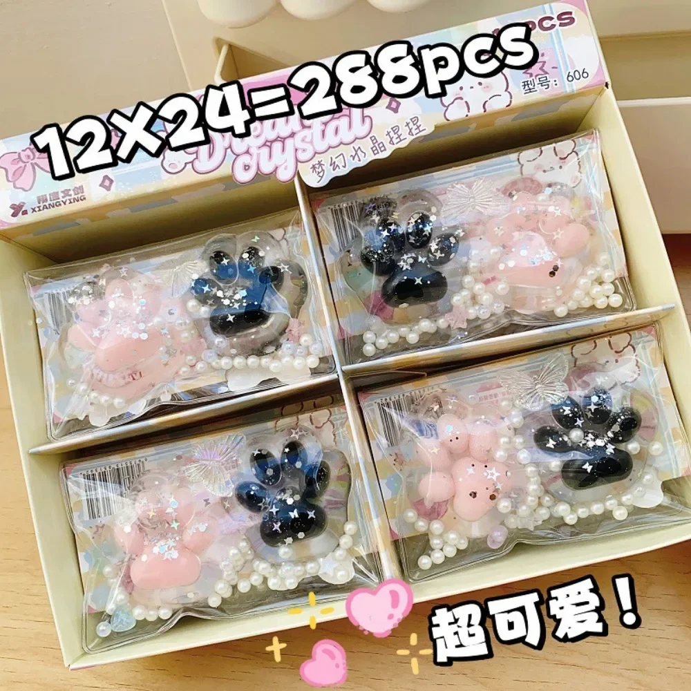 Squishy Cat Paw Pinch Fidget Toy Slow Rebound Stress Relief Toys Transparent Cube Blingbling Squeeze Toy Gift for Kids 3