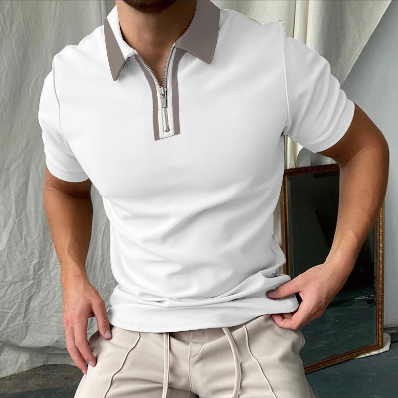 gesponsord spreken ochtendgloren High Quality Casual Fashion Polo Shirt Plain Color Understated Elegant  Style Men's Lapel Zipper T-shirt Street Wear - Polo Shirts - AliExpress