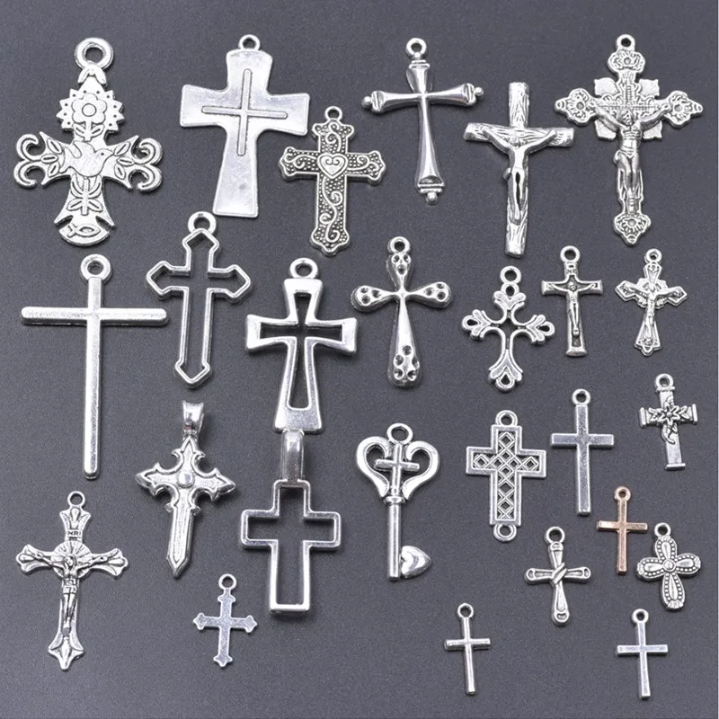 10/20/30pcs/Lot Metal Silver Color Cross Charms for Jewelry Making Supplies Christ Accessories Handmade Women/Men Pendant Charm