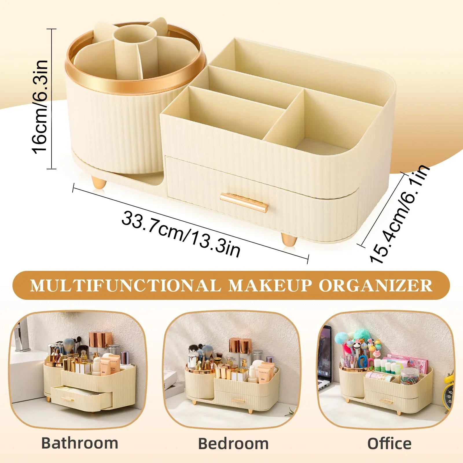 Large Capacity 360° Rotating Makeup and Skincare Organizer with Drawers