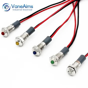 VaneAims 금속 LED 표시등 패널 장착 소형 신호 램프, 빨간색, 파란색, 노란색, 녹색, 흰색, 6mm, 220V, 24V, 12V, 6V, 3V