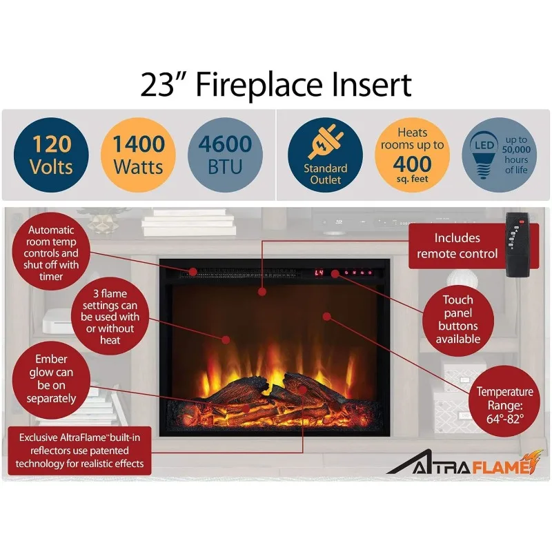 Mateo 30 Inch Electric Fireplace with Mantel and Shelf, Replaceable Fireplace Insert Heater, Freestanding, Remote Control, 3