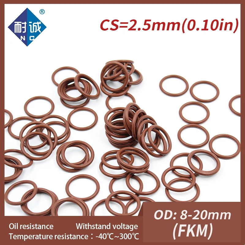 5 개/몫 불소 고무 링 갈색 FKM Oring 씰 OD8/9/10/11/12/13/14/15/16/17/18/19/20*2.5mm O-링 씰 링 가스켓 오일