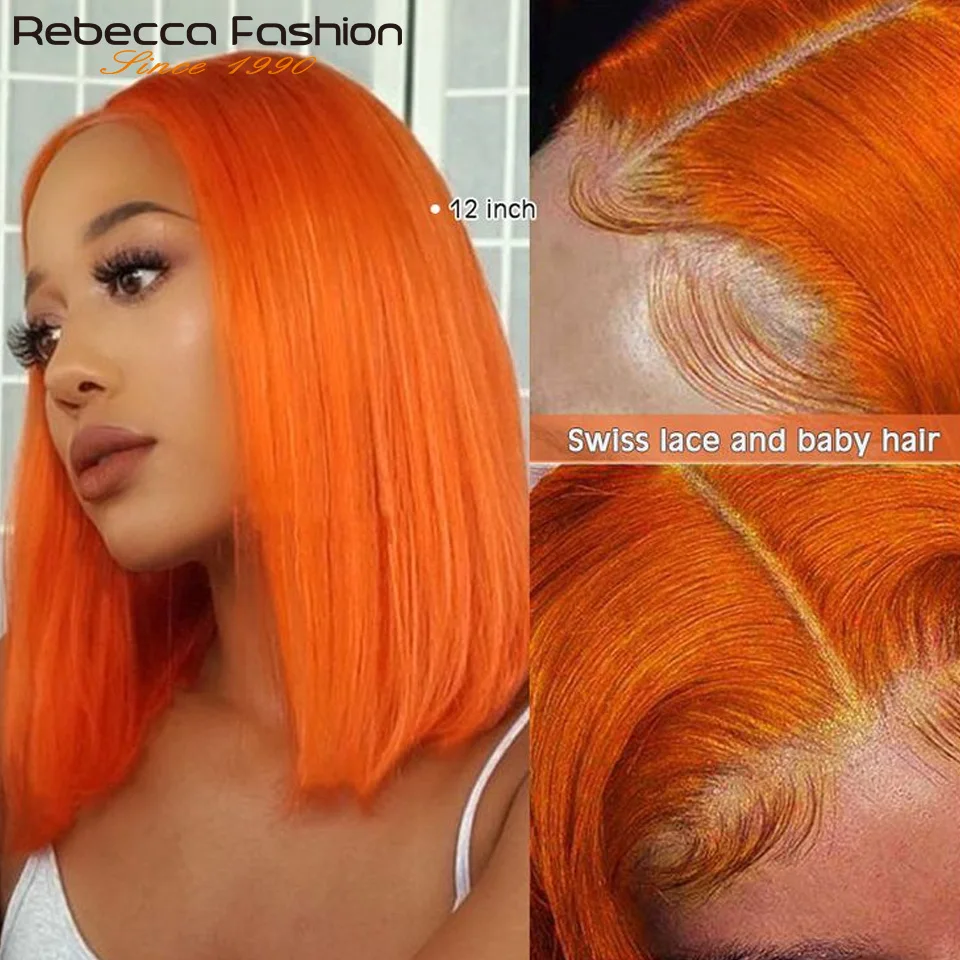 Ginger Orange Straight Bob Wig 13X6X1 Lace Front Wigs For Women Ombre Blond Color Wigs Peruvian Remy Hair Short Bob Human Hair