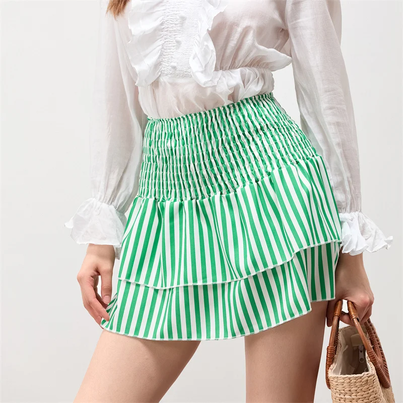 Minifalda de verano para mujer, con estampado floral, elástica, de cintura alta, con volantes escalonados, faldas cortas de corte A, faldas para salir, ropa de calle