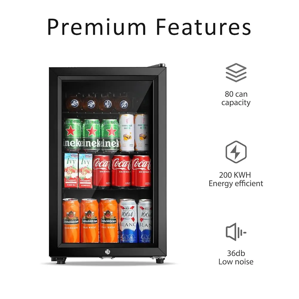 Beverage Refrigerator, 2.3Cu.Ft Mini Fridge With Double Glass Door, Cooler For Soda, Beer Or Wine For Home, Office Or Bar With 2 Beverage Refrigerator, 2.3Cu.Ft Mini Fridge With Double Glass Door, Cooler For Soda, Beer Or Wine For Home, Office Or Bar With 2