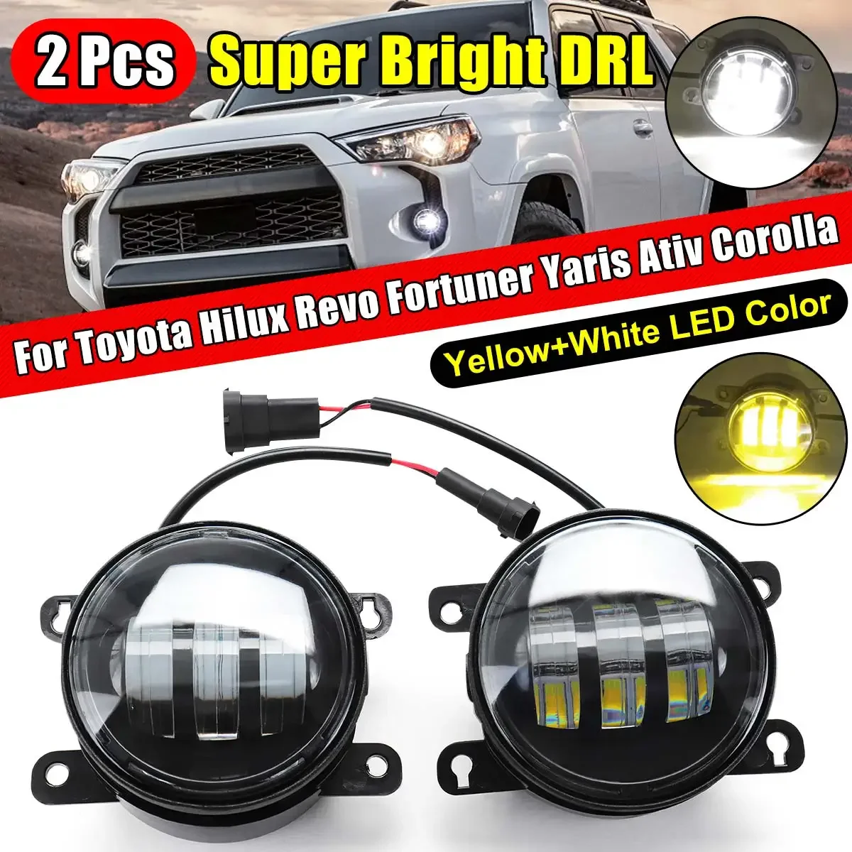 

2x 4 Inch Car Drl Led Daytime Running Light Dual Color IP67 Waterproof for Toyota Corolla for Hilux for Revo Fortuner Yaris Ativ